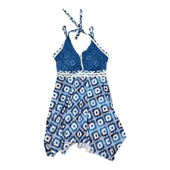 Hanna Nikole Plus Size Swim Dress Diamond‎ Print Halter Neck Swimsuit 18W NWT - Picture 6 of 12